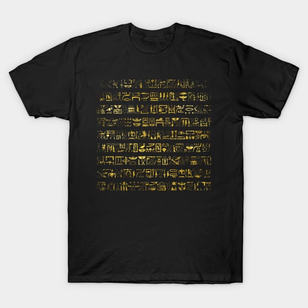 Golden Egyptian hieroglyphs T-Shirt by Nartissima